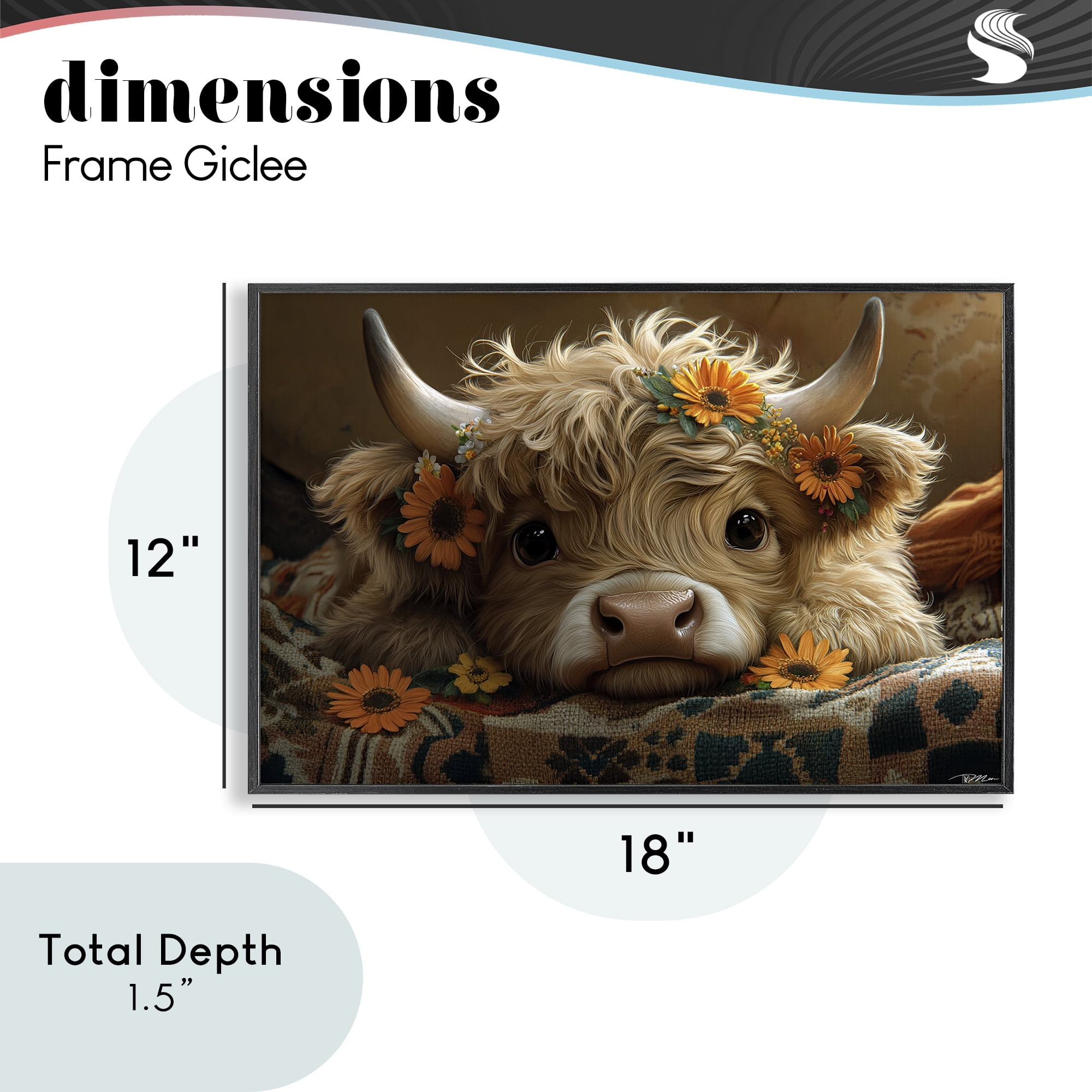 Adorable Flower Bedecked Cattle Black Framed Giclee Art, design by Momart