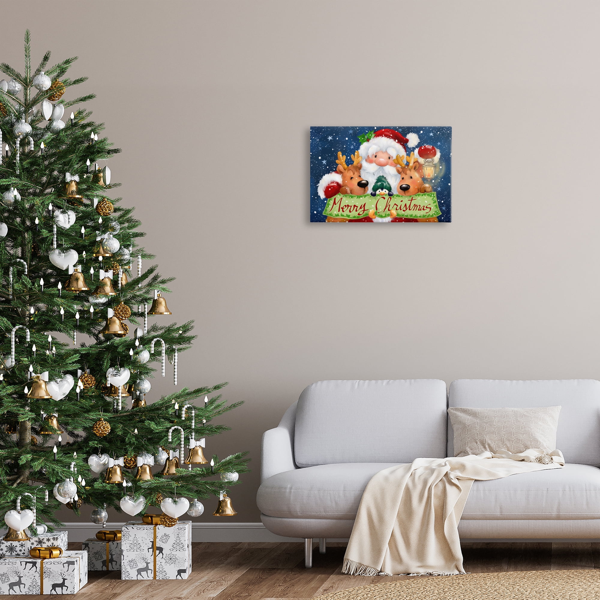 Stupell Industries Santa with Lantern Christmas Holiday Painting Gallery Wrapped Canvas Art Prints Wall Art, 24 x 16