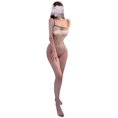 Yuhangmm Su Womens Sheer Fishnet Bodysuit Lingerie Transparent Netting Full Body Outfit  Womens Lingerie Corset with Garter And Stockings