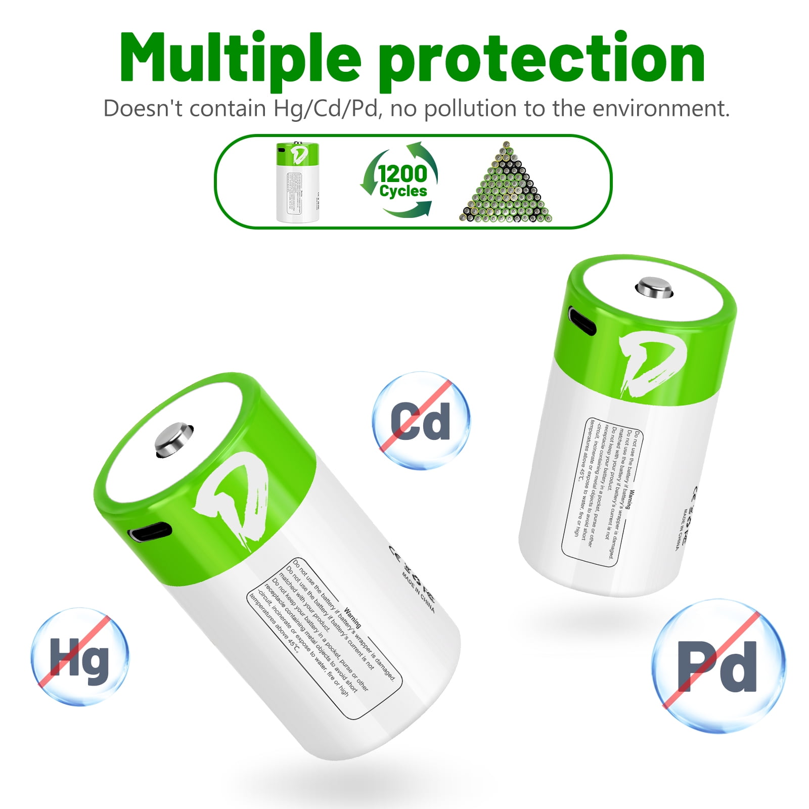 USB Rechargeable D Lithium Batteries 8 pack,1.5V 7500mAh Rechargeable D Battery ,Lr20 1.5v Battery Size D
