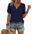 thumbnail image 2 of Tops Womens Boho Summer Casual V Neck Short Sleeve Blouses Shirt Tie Front Flowy Vacation Clothes Dark Blue M, 2 of 6
