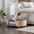 thumbnail image 2 of Pefilos 30" Pet Sofa for Indoors Dogs, Cat and Dog Bed with Solid Wood Legs and Bent Wood Back, Velvet Cushion, Light Gray, 2 of 8