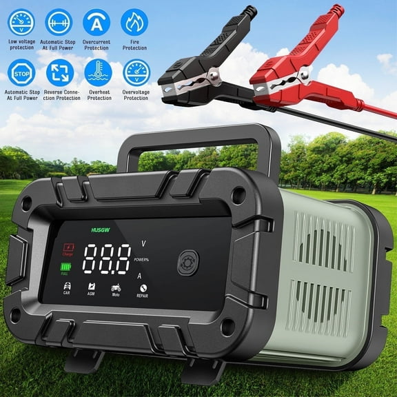 HUSGW 12V 6A Battery Chargers Car and Motorcycle Battery Charger Lead-Acid Battery Smart Charger