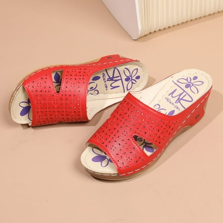 

NECHOLOGY Furry Slippers for Women Closed Toe Toe Fashion Summer Sandals Peep Ladies And Deer Form Women s Slippers Red 8.5