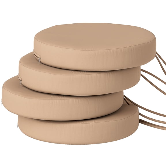 Patio Chair Cushions Set of 4 Round Seat Cushions for Dining Bistro Chairs Machine Washable, 15" x 15" x 3", Khaki