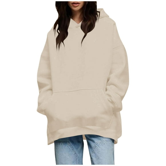 Beige with Hood Basic Casual Outfits for Women Winter Fall Loose Fit Hooded Outfit Sweatshirt Women 2025 Clothes Fashion Y2K M