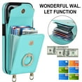 thumbnail image 3 of Jiahe Cover for iPhone XR, Shockproof PU Leather Case with Rotation Ring Stand Adjustable Shoulder Strap,Card Slots Stand RFID Blocking Protective Case Cover, mint, 3 of 8