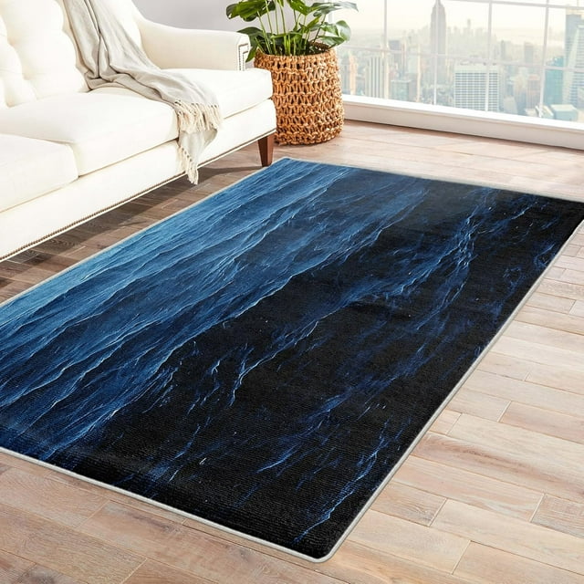 Sea Rug & Home Decor - Navy Blue Rugs for Entryway, Front Door Mat Indoor Entrance, Washable Rugs, 3x5 Rug, Non Slip Soft Small Area Rug, Ocean Carpet & Room Decorations Y-&296