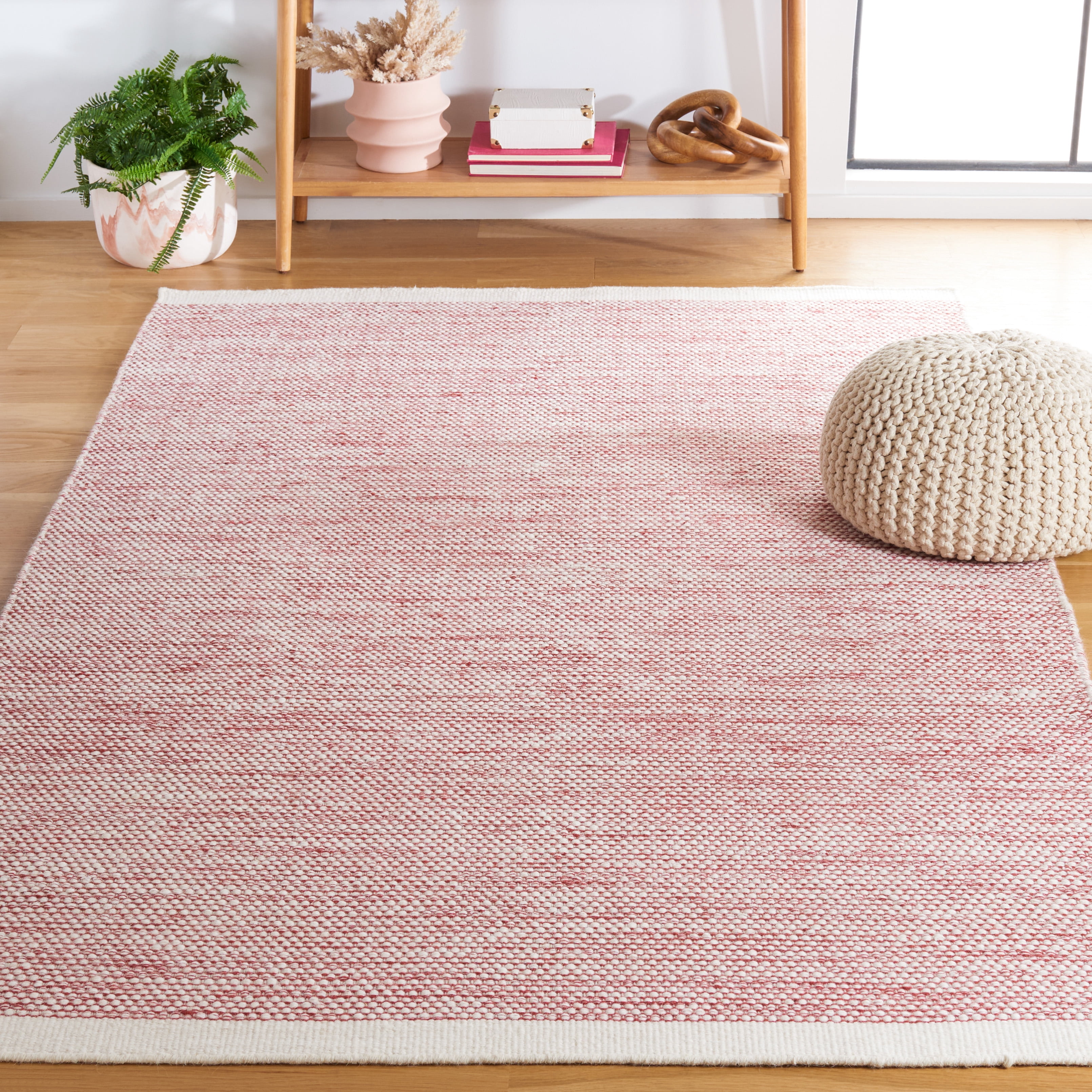 SAFAVIEH Natura Mellony Solid Area Rug, Red/Ivory, 6' x 6' Square