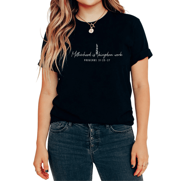 UNISHE Women's Thin Line Sprig Plant Mom Bible Verse Motherhood Inspirational Saying Graphic Cotton Short Sleeve T-Shirt