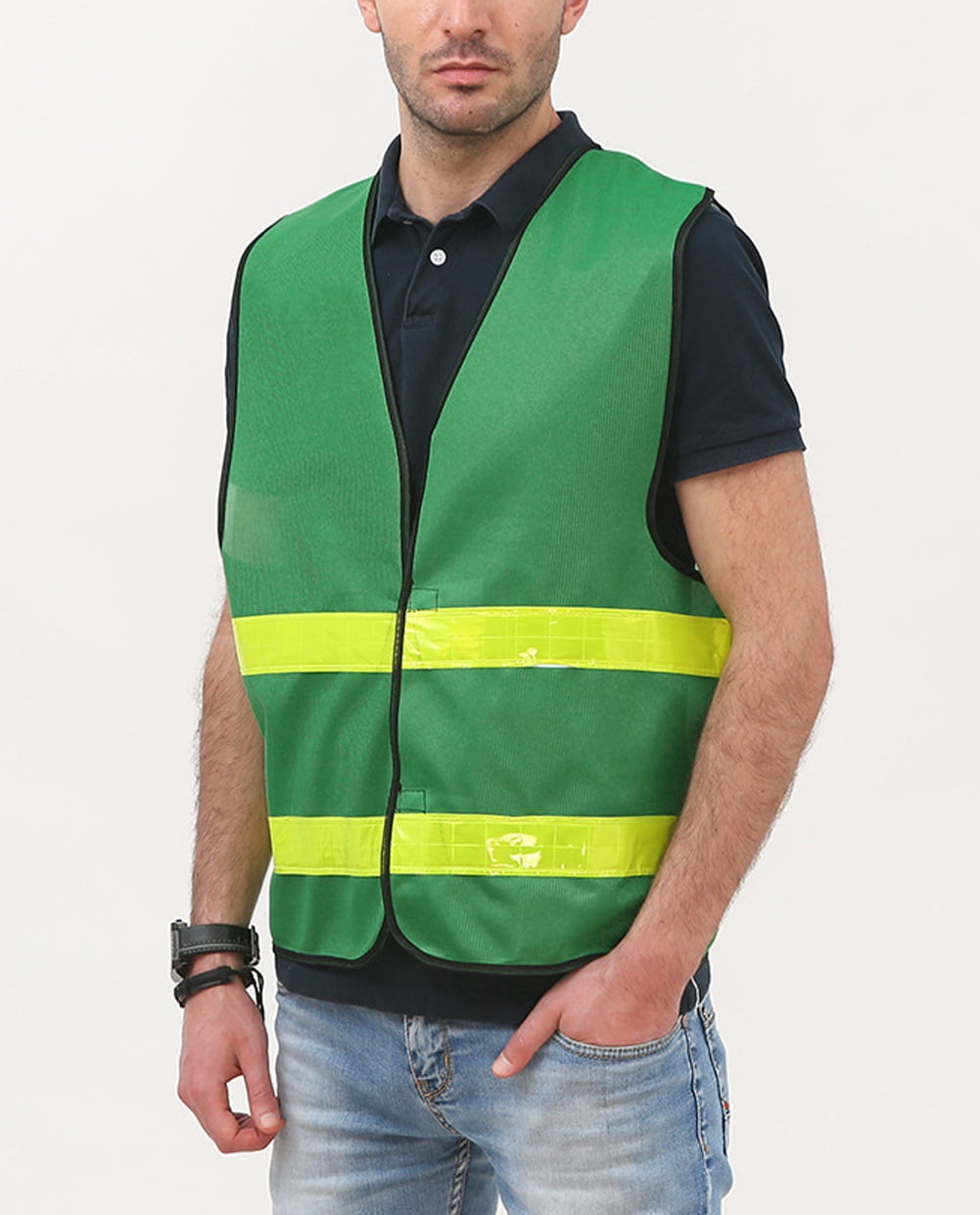 Mens 5/10 Pack High Visibility Reflective Vest Hi-vis Bright Color Construction Safety Vest (5 Pack-Green2)