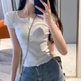 thumbnail image 4 of Womens Short Sleeve Henley Shirts Ribbed Slim Fitted Tee Summer Work Tops Button Blouse Spring Clothes, 4 of 4