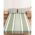 thumbnail image 2 of Twin XL Size Fitted Sheet Set - Sage Green Stripe 2 Piece Bedding Sets 16" Deep Pocket Fitted Sheet with 1 Pillowcases, Modern Striped Minimalist Geometric Lines Brushed Microfiber Hotel Bed Sheets, 2 of 9