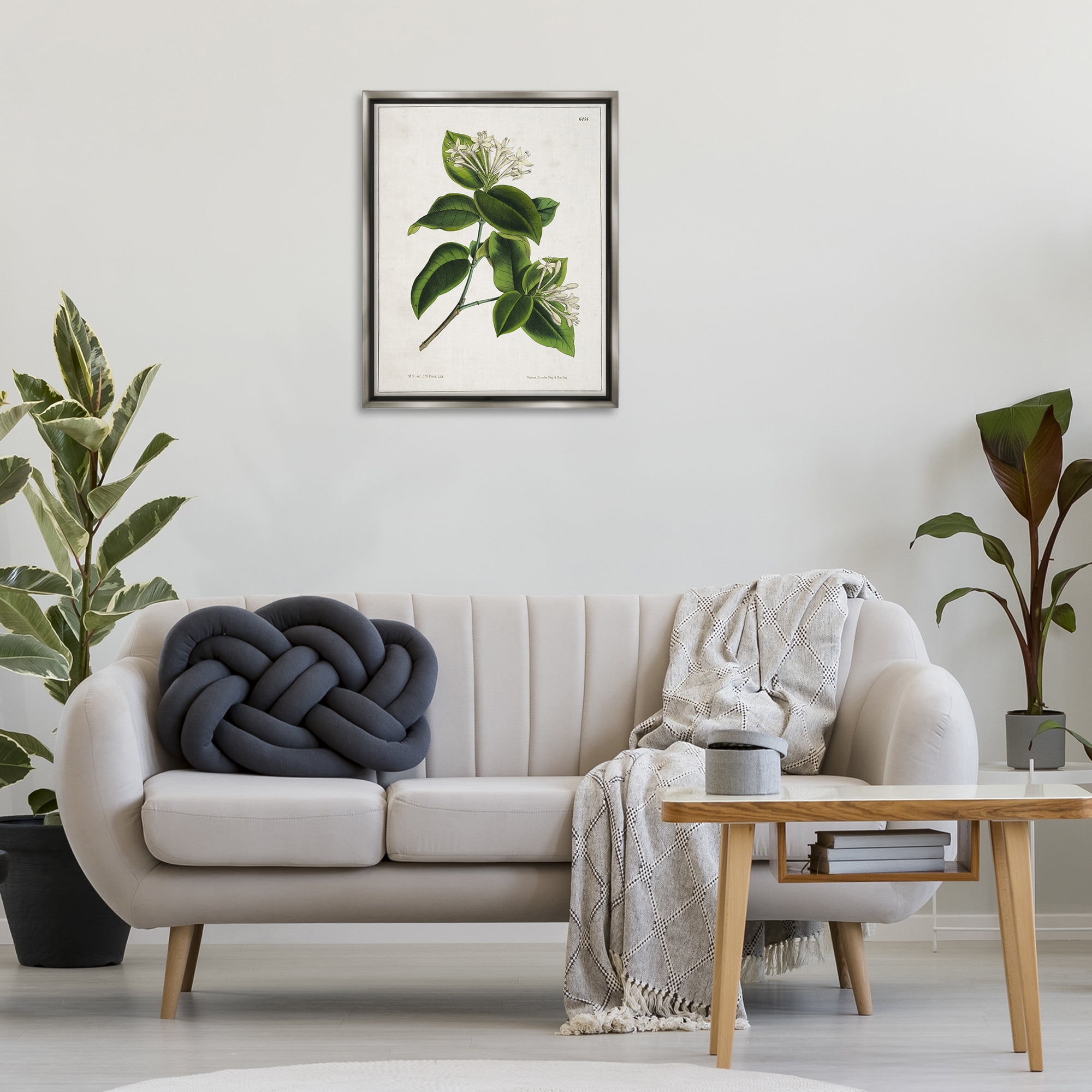 Stupell Industries Blooming Vintage Study Plants & Flowers Painting Gray Floater Framed Canvas Art Print Wall Art, 25 x 31