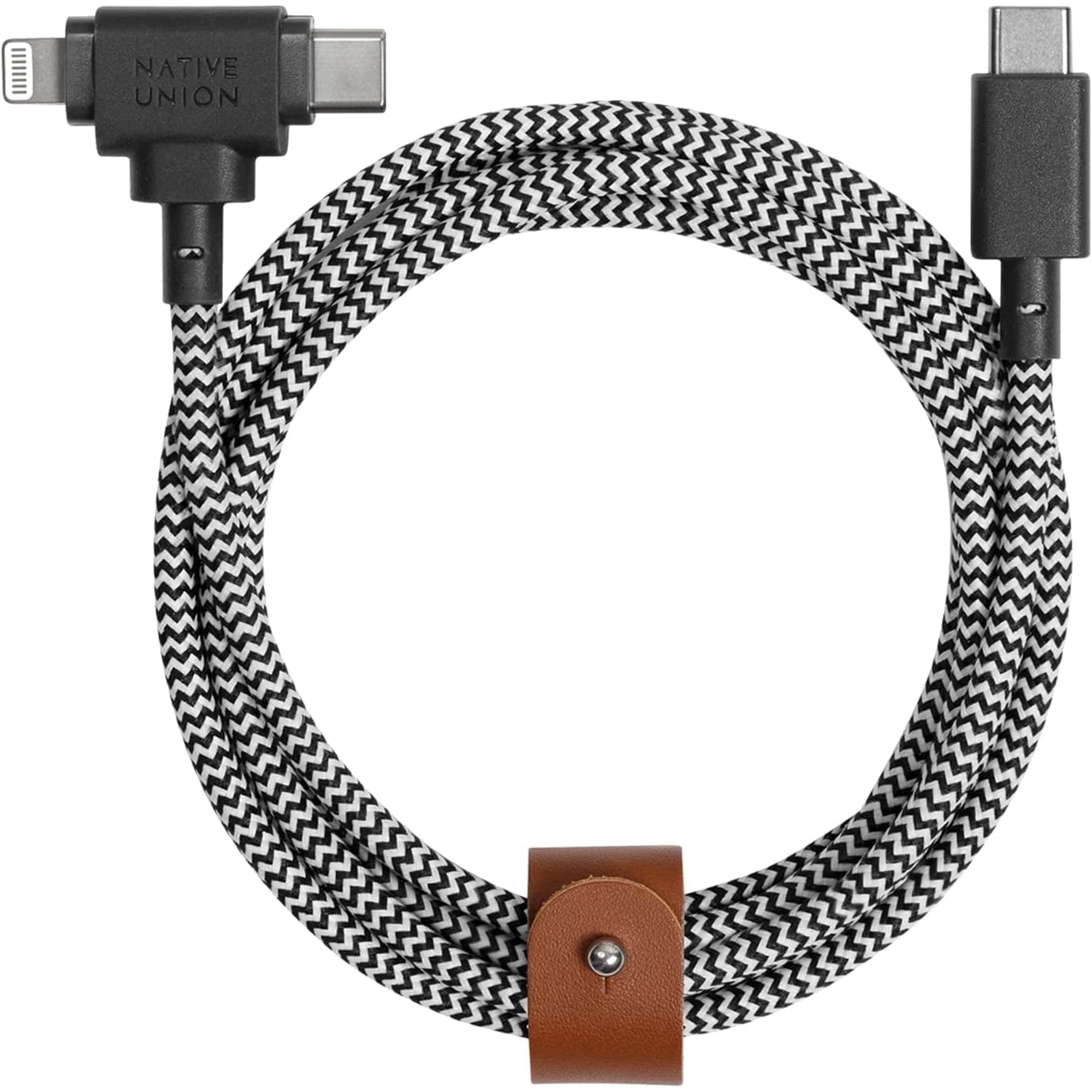 Native Union Belt Cable Duo - 2-in-1 5ft Durable Universal USB-C and Lightning Charging Cable (Zebra)