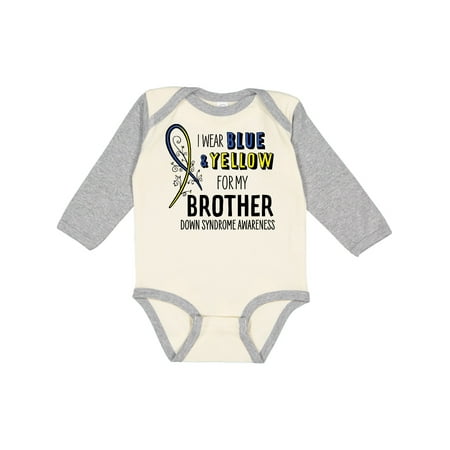

Inktastic I Wear Blue and Yellow for my Brother- Down Syndrome awareness Gift Baby Boy or Baby Girl Long Sleeve Bodysuit