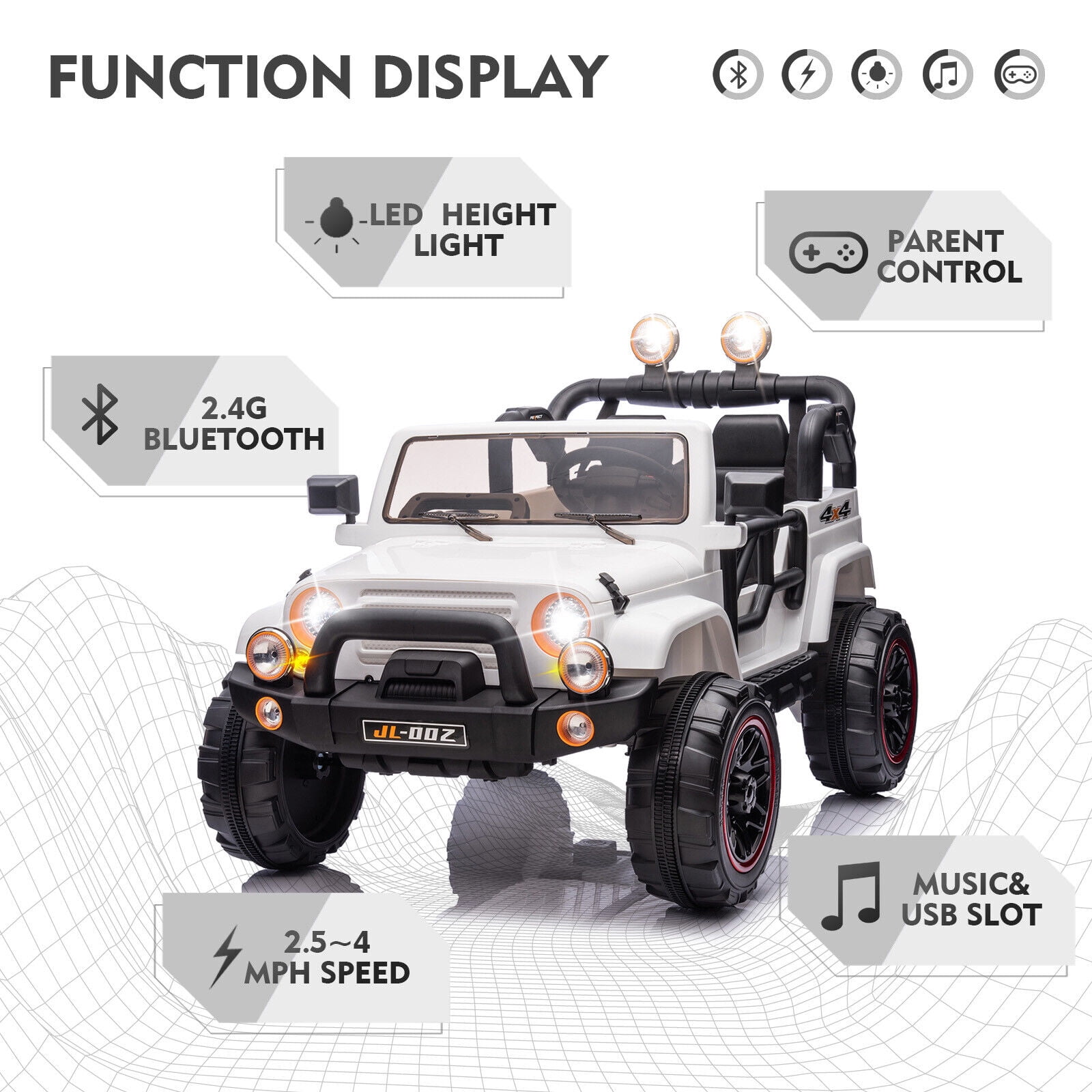 12V Battery Kids Ride On Truck Electric Toy Car w/Music,LED,Cover,Remote Control(White)