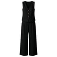thumbnail image 5 of Womens 2 Piece Linen Set V-Neck Button Vest & High Waist Wide Leg Pants Casual Vacation Outfits Black L, 5 of 5