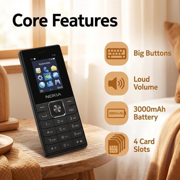 T19 Senior Feature Phone, 1.77 Inch Small Screen, Triple SIM Triple Standby, 3000mAh Battery, Built-in Flashlight, Loud Volume Calls, and Bluetooth Connectivity, for Elderly Use, Black