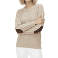 thumbnail image 4 of Yemak Women's Long Sleeve Honeycomb Stitch Sweater Top with Leather Patches MK3354-OAT-S-BD, 4 of 4
