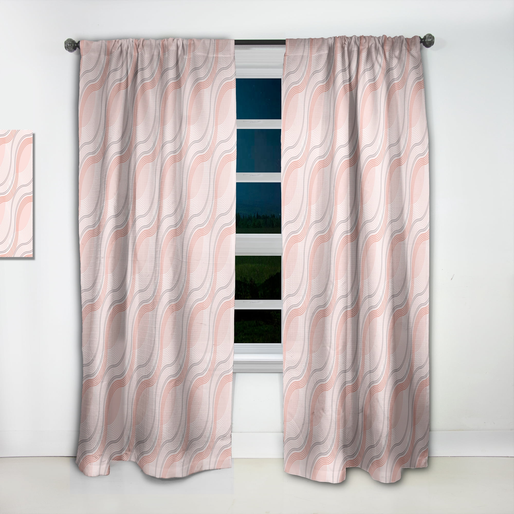 Designart 'Pink Elegant Pastel Waves Retro' Mid-Century Modern Curtain Panel