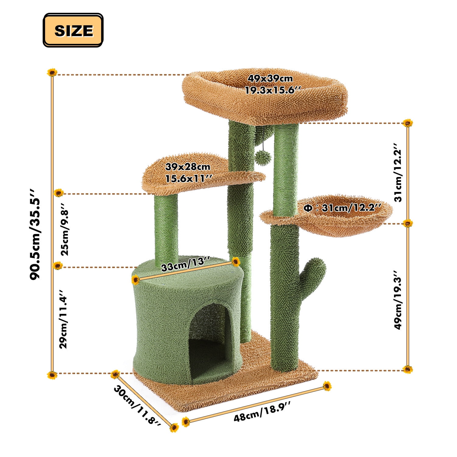 Pefilos 35 Inches Cactus Cat Tree Modern Cat Tower with Sisal Covered Scratching Post, Cozy Cat Condo, Plush Perches and Fluffy Balls Cat Tree House for Indoor Cats, Green Pefilos 35 Inches Cactus Cat Tree Modern Cat Tower with Sisal Covered Scratching Post, Cozy Cat Condo, Plush Perches and Fluffy Balls Cat Tree House for Indoor Cats, Green