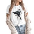 thumbnail image 2 of NAMTYQX Womens Short Sleeve Tops Loose Fit Trendy Short Sleeve Gemustert Round Neck Breathable Plus Size Print Lightweight Casual Tops for Women Black Size XL, 2 of 5