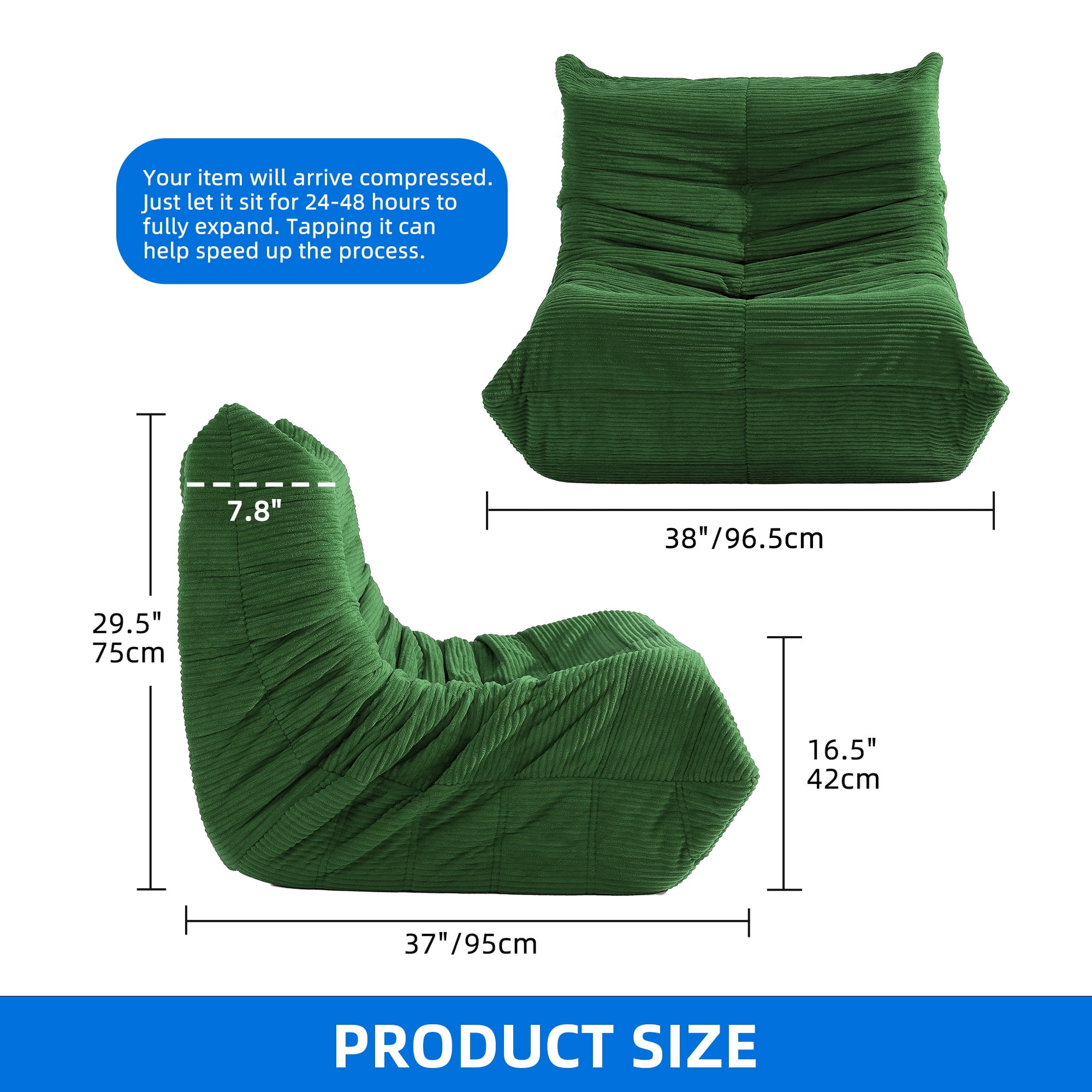 Uforic Bean Bag Chair with High Back, Giant Lazy Floor Sofa for Adult, Single Comfy Togo Sofa with Memory Foam, Green