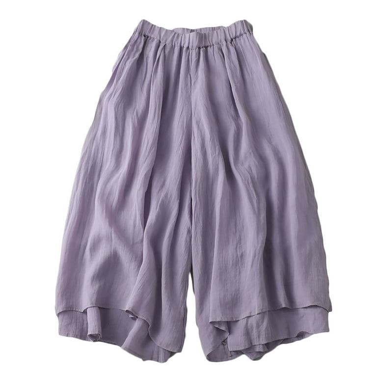 Mrat Women's Jogger Pants for Women Summer Casual Black Scrub Pants Elastic  Fishing Pants Waist Double Knee Work Pants Printed Pants Purple L