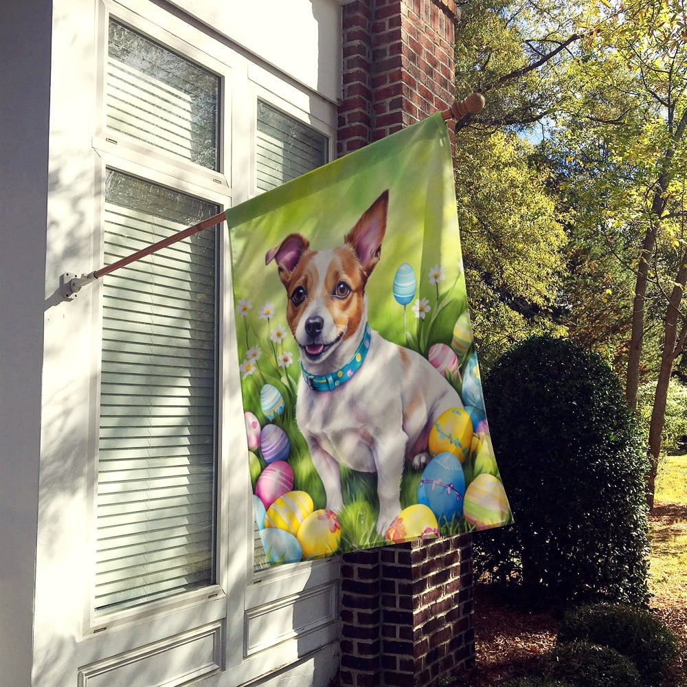Jack Russell Terrier Easter Egg Hunt House Flag 28 in x 40 in