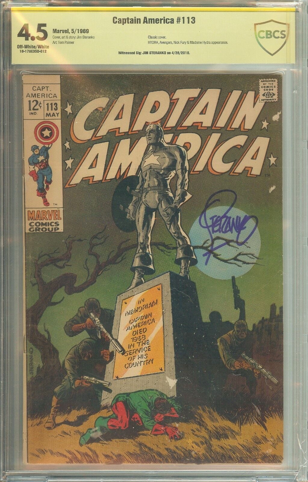Captain America #113 CBCS 4.5 Signature Witnessed Jim Steranko