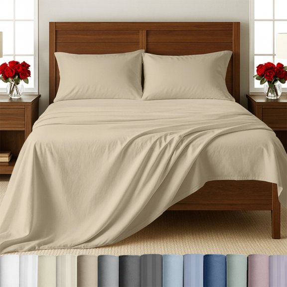 California Design Den 100% Cotton Twin XL Sheet Sets - 500 Thread Count Sateen Sheets, 3 Piece Deep Pocket Bedsheet Set - Beige