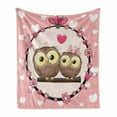 thumbnail image 1 of Owls Soft Flannel Fleece Throw Blanket, Owl Couple on Tree Branch Floral Wreath Celebrations Cheerful Art, Cozy Plush for Indoor and Outdoor Use, 50" x 60", Coral Brown Pale Yellow, by Ambesonne, 1 of 5