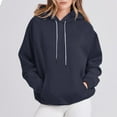 thumbnail image 2 of LEBONYAR Women's Fashion Round Neck Drawstring Hoodie Casual Solid Long Sleeve Pocket Loose Fit Sweatshirts, 2 of 7