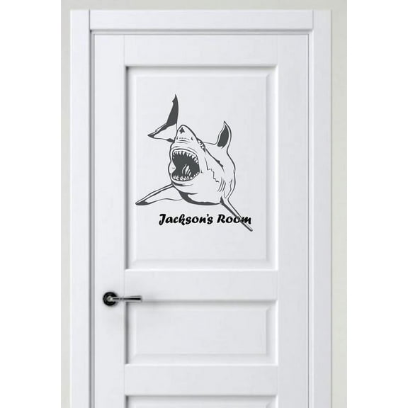 Personalized Name Vinyl Decal Sticker Custom Initial Wall Art Personalization Decor Shark Children Bedroom 14 Inches X 14 Inches