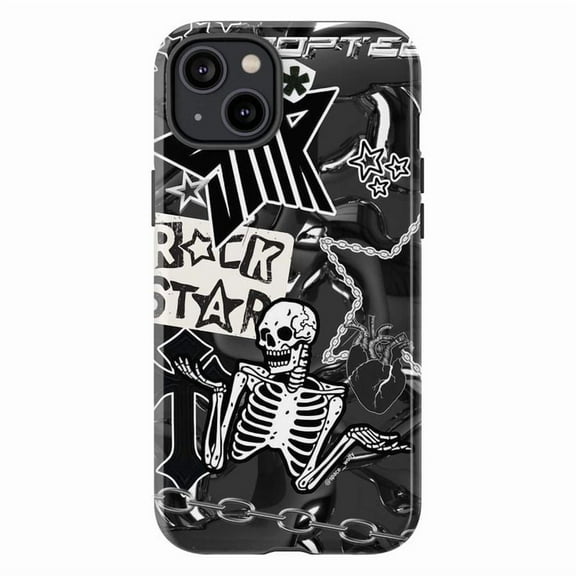 Retro Rock Star Aesthetic Phone Case, Music Collage Phone Cover with Guitar, Vinyl, and Cassette Design for iPhone 17 16 15 14 13 12 11 Pro Max Plus Mini