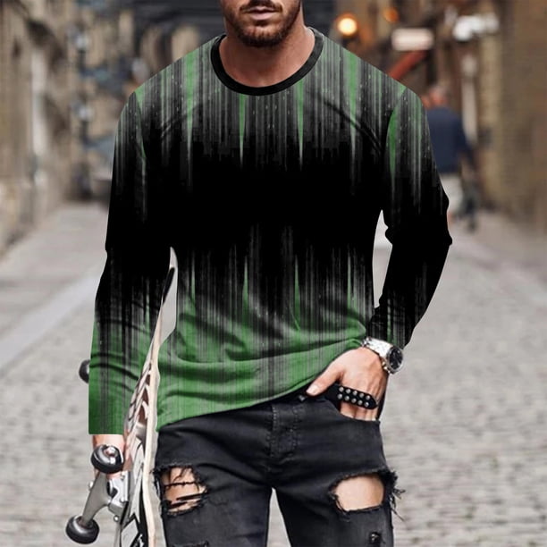 Blusas y camisas de manga larga con cuello redondo para hombre, blusa informal de manga larga con cuello redondo y estampado.