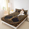thumbnail image 4 of Manfei Western Fantasy Twin Sheet Set (3-Piece) Vintage Boho Gold Tree Of Life Luxury Decor For Adults, 4 of 7