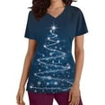 thumbnail image 2 of WMTBSRSW Christmas Scrub Tops Women Pockets Short Sleeve Working Uniform Funny Xmas Tree Print Medical Scrub Shirts Stretchy V-Neck Scurbs Blue M, 2 of 4