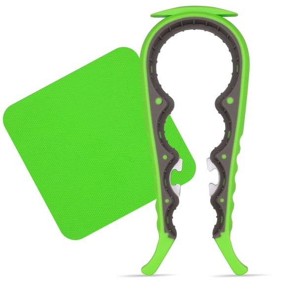 6 in 1 Lids off Jar Opener, Bottle Opener for Weak Hands, Seniors, Arthritis, Women, Kids - Multipurpose Kitchen Tool, Easy open. & Non Slip Rubber Jar opener Gripper Pad, Green