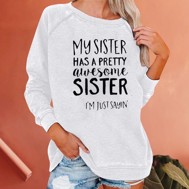 Meichang Sweat-Shirt pour Femmes Manches Longues Col Rond Pull Décontracté Raglan Confortable Sweat-Shirts Vintage Lettre Graphique