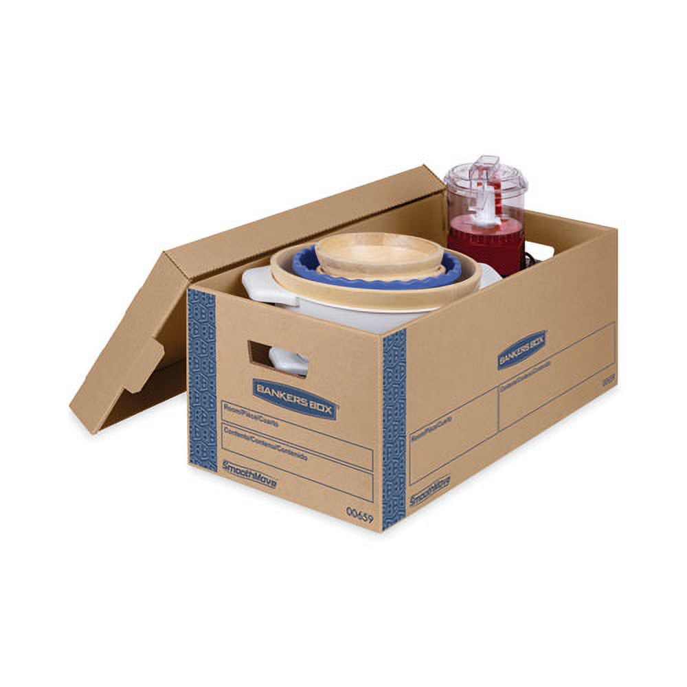 Bankers Box SmoothMove Prime Moving & Storage Boxes, Small, Half Slotted Container (HSC), 24" x 12" x 10", Brown Kraft/Blue, 8/Carton -FEL0065901
