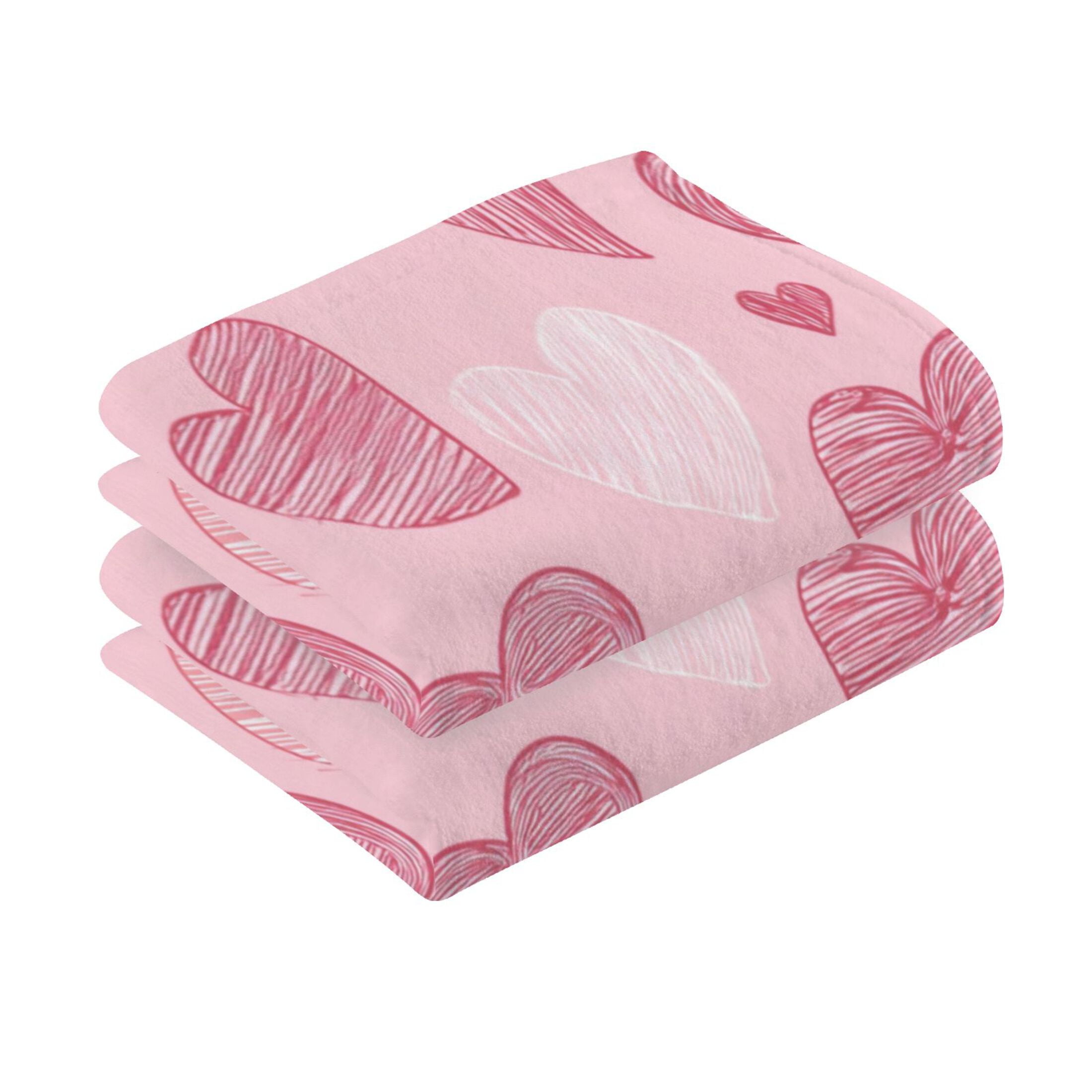 2 Pieces of Cotton Towel Face Towel Set Hand Towel Bath Towel Cotton Bath Towel Sets Valentine's Day Pink Heart