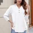 thumbnail image 7 of ClodeEU Women's Tops ,3/4 Length Rolled Sleeve,V Neck T Shirts Both Side Buttons Blouses White,Womens Plus M, 7 of 7