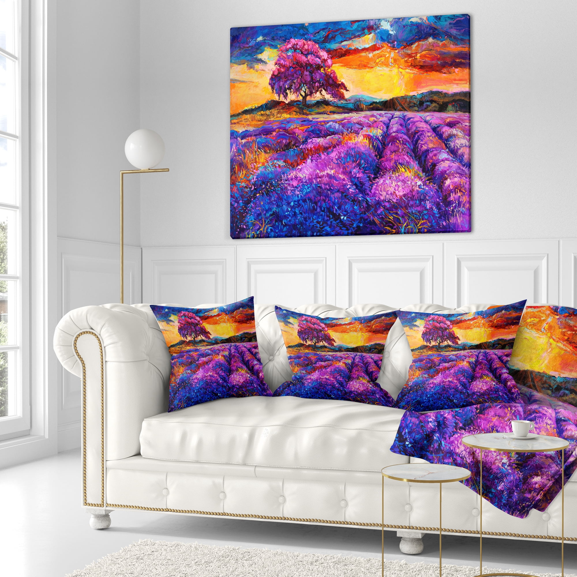 Designart Colorful Lavender Fields - Photography Throw Pillow - 18x18