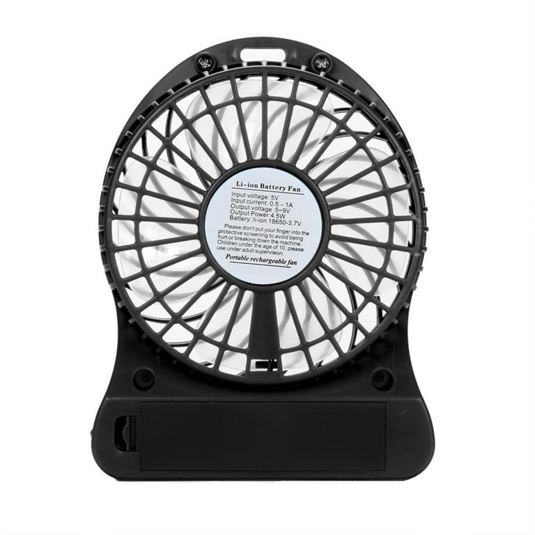 Portable Rechargeable LED Light Fan Air Cooler Mini Desk USB 18650 Battery Fan, Black