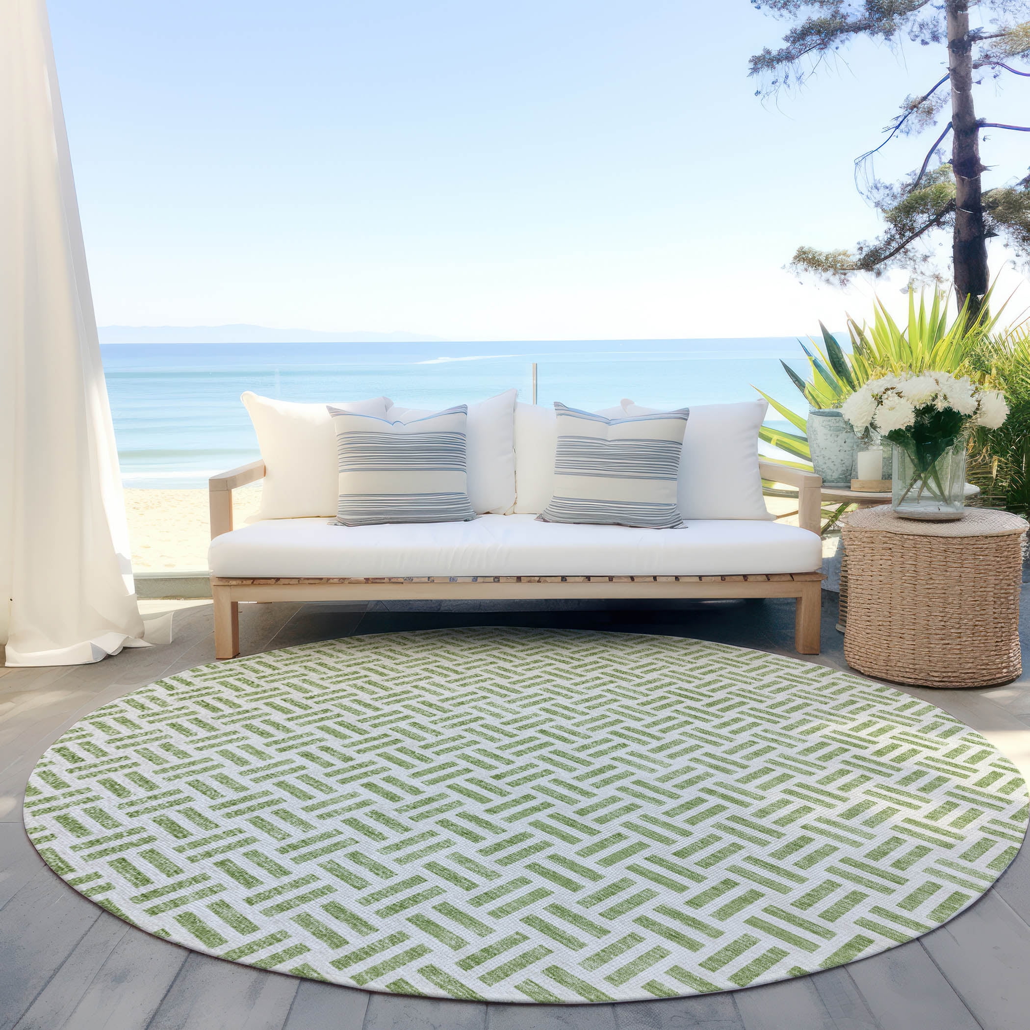 Addison Rugs Chantille Indoor/Outdoor Transitional Geometric Aloe Washable Round Rug, 8' x 8'