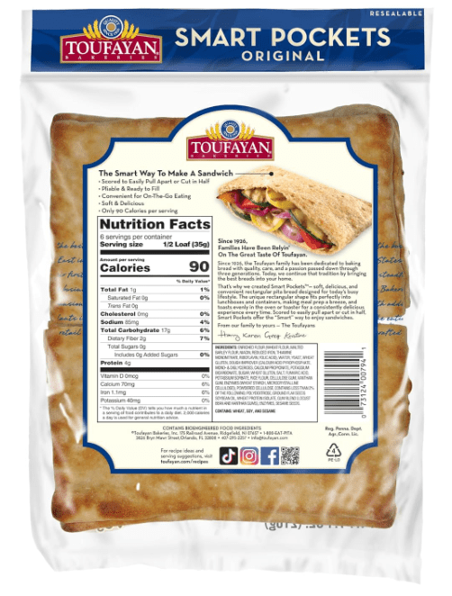 Toufayan Original Smart Pockets Pita Bread | Naturally Vegan (3 Pack)