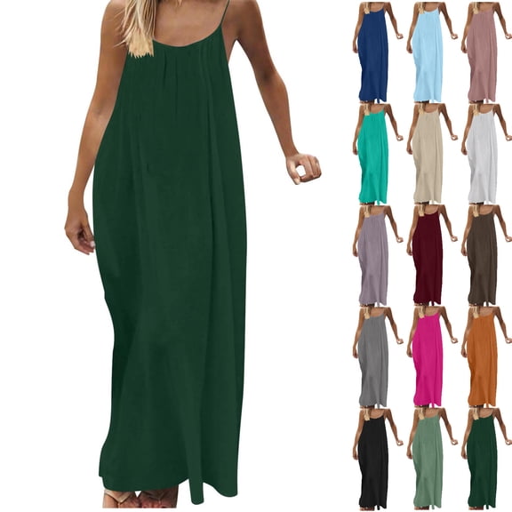 Tumotour Summer Maxi Dress For Women'S Crew Neck Shoulder Strap Sleeveless Sundress A-Line Dress Backless T-Shirt Dress
