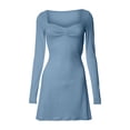 thumbnail image 4 of AherBiu Womens Long Sleeve Dresses Square Neck Basic Layer Slim Short Black Dress Solid Color, 4 of 7
